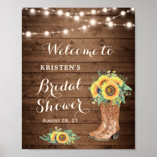 Rustikale Sonnenblumen Girl Boots Lights Brautpart Poster