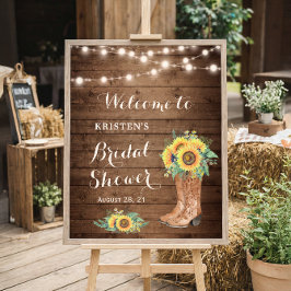 Rustikale Sonnenblumen Girl Boots Lights Brautpart Poster