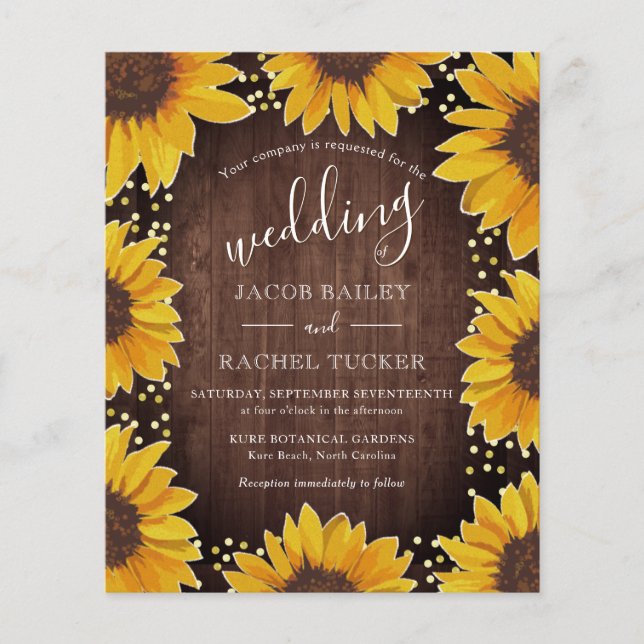 Rustikale Sonnenblumen Gold Dots Hochzeit Einladun (Vorderseite)