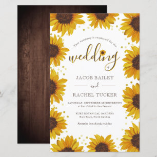 Rustikale Sonnenblumen Gold Dots Hochzeit Einladun