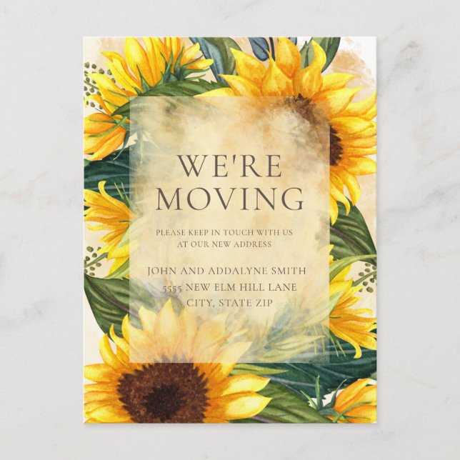 Rustikale Sonnenblumen Grüne Blätter ändern Adress Postkarte (Vorderseite)