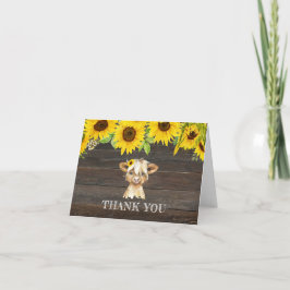 Rustikale Sonnenblumen Hochland Kuh Baby Dusche Dankeskarte