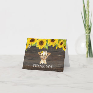 Rustikale Sonnenblumen Hochland Kuh Baby Dusche Dankeskarte