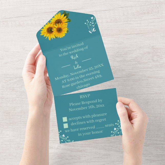 Rustikale Sonnenblumen-Hochzeit All In One Einladung (Abreißen)