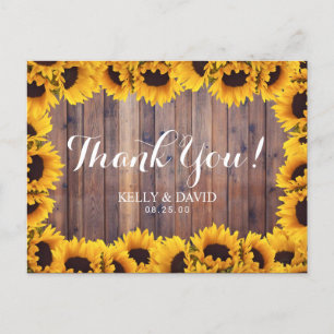 Rustikale Sonnenblumen-Hochzeit Danke Postkarte