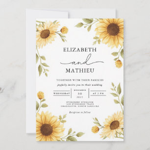 Rustikale Sonnenblumen-Hochzeit Einladung