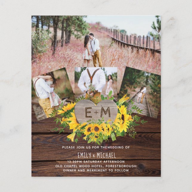 Rustikale Sonnenblumen Hochzeit mit niedrigem Budg Flyer (Vorne)