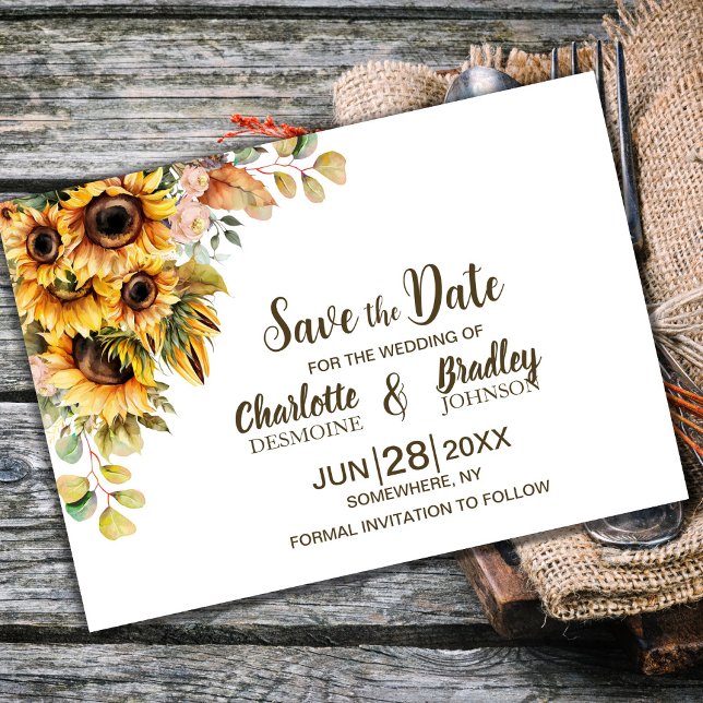 Rustikale Sonnenblumen-Hochzeit Save The Date (Von Creator hochgeladen)