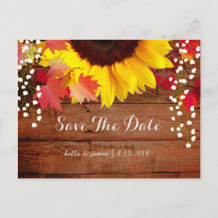 Rustikale Sonnenblumen-Hochzeit-Save-the-Date-Kart Ankündigungspostkarte