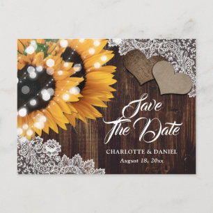 Rustikale Sonnenblumen-Hochzeit-Save-the-Date-Post Ankündigungspostkarte