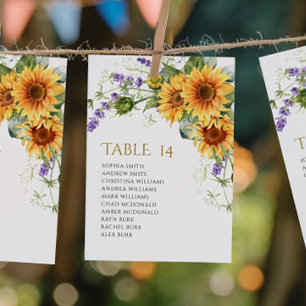 Rustikale Sonnenblumen-Hochzeit Sitzordnung Karten