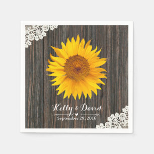 Rustikale Sonnenblumen-Hochzeit und Holzverheiratu Serviette