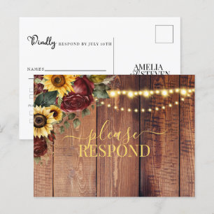 Rustikale Sonnenblumen-Hochzeits-RSVP  Postkarte