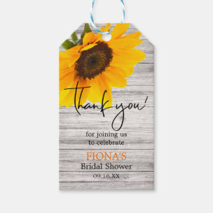 Rustikale Sonnenblumen-Hochzeitsdusche-Skript Dank Geschenkanhänger