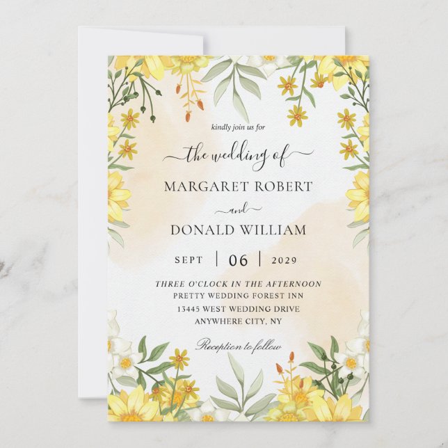 Rustikale Sonnenblumen Hochzeitseinladungen Einladung (Vorderseite)