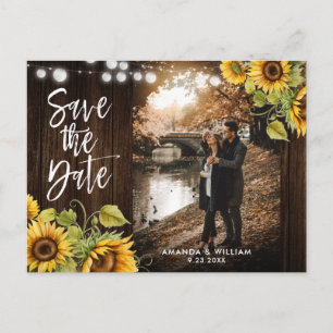 Rustikale Sonnenblumen-Hochzeitsfoto-Save-the-Date Ankündigungspostkarte