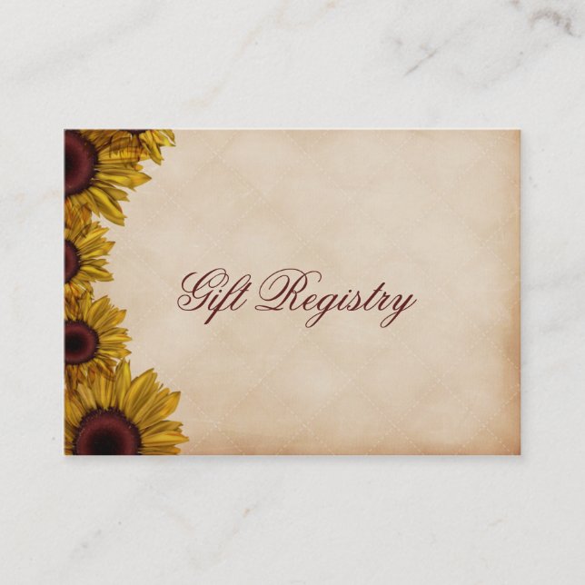 Rustikale Sonnenblumen-Hochzeitskarten Visitenkarte (Vorderseite)