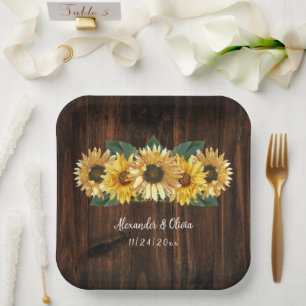 Rustikale Sonnenblumen Hochzeitspapier-Teller Pappteller