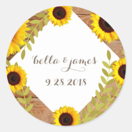 Rustikale Sonnenblumen-Hochzeitsticker Runder Aufkleber