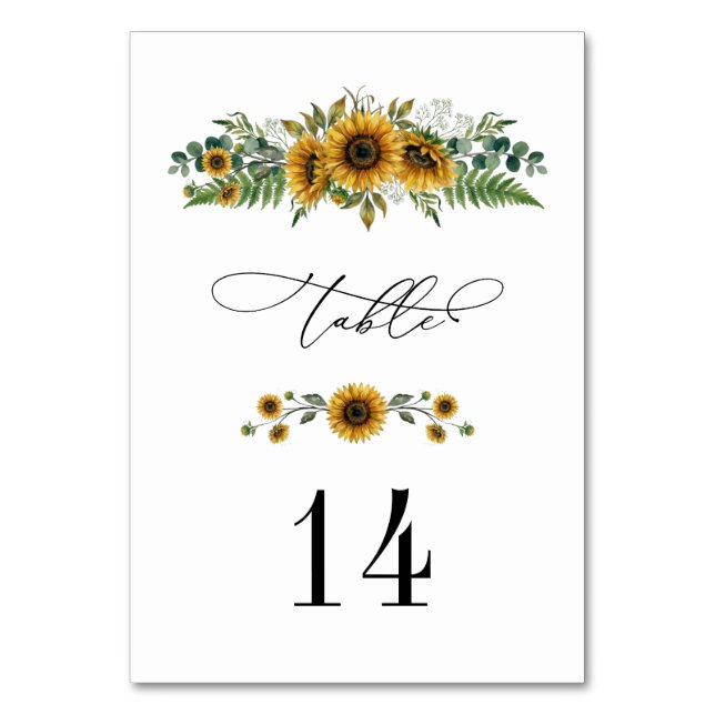 Rustikale Sonnenblumen-Hochzeitstisch-Nummer Tischnummer (Vorderseite)