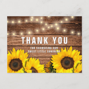 Rustikale Sonnenblumen-Holz-Baby-Shower-Dankeschön Postkarte