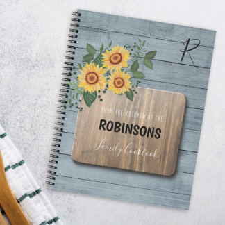 Rustikale Sonnenblumen Holz | Oma monogram cookboo Notizbuch
