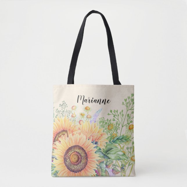 Rustikale Sonnenblumen | INDIVIDUELLE NAME Tasche (Vorderseite)