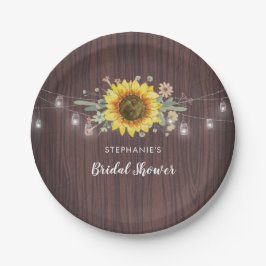Rustikale Sonnenblumen Jar Lights Wood Brautparty Pappteller