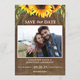 Rustikale Sonnenblumen Klassisches Foto Save the D Einladung