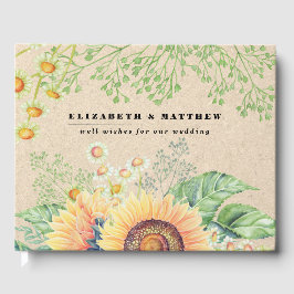Rustikale Sonnenblumen-Kraftpapier Hochzeit Gästebuch