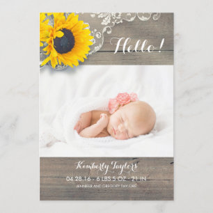 Rustikale Sonnenblumen Lace Neuborn Baby Foto Birt Ankündigung