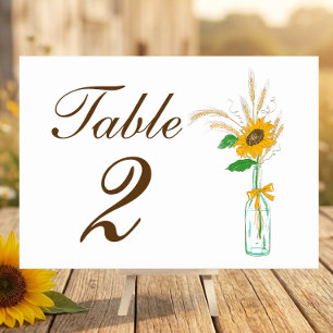 Rustikale Sonnenblumen-Land-Gelbe-Blumen-Hochzeit Tischnummer