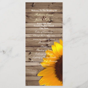 rustikale Sonnenblumen Land Hochzeitsprogramme Programm