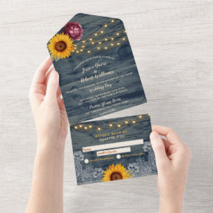 Rustikale Sonnenblumen Land Holz Stall Hochzeit All In One Einladung