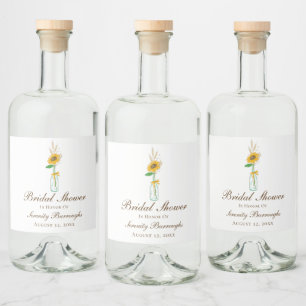 Rustikale Sonnenblumen Landhochzeit Brautdusche Alkoholflaschenetikett