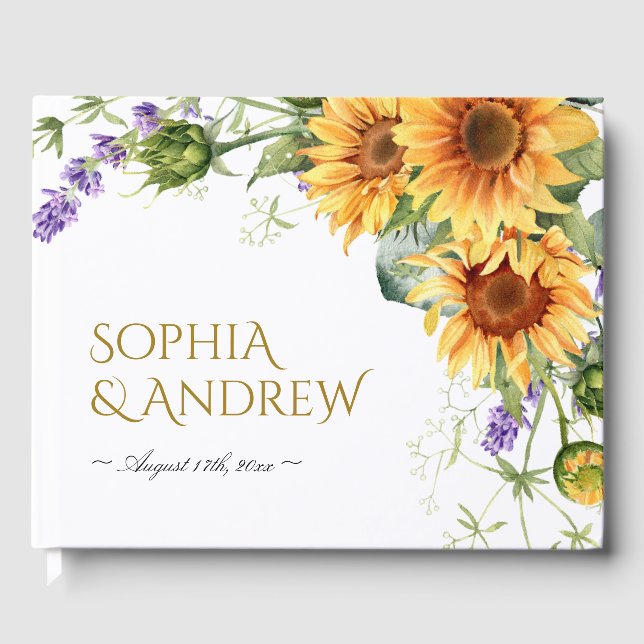 Rustikale Sonnenblumen & Lavendel Hochzeit Gästebuch (Vorderseite)