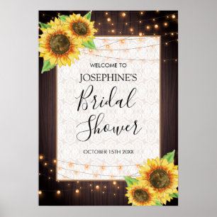 Rustikale Sonnenblumen, Lichter, Spitzen-Brautpart Poster