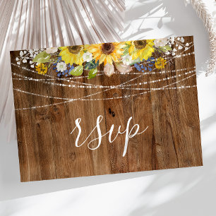 Rustikale Sonnenblumen-Lichterkette Hochzeit-RSVP Postkarte