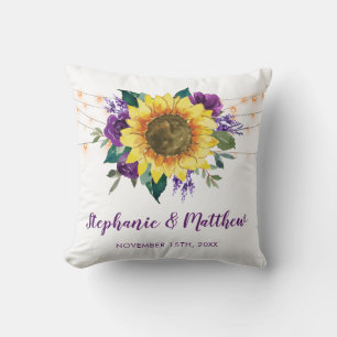 Rustikale Sonnenblumen Lila Blumenlichter Hochzeit Kissen