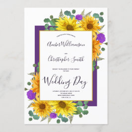 Rustikale Sonnenblumen Lila Rose Hochzeit Einladung
