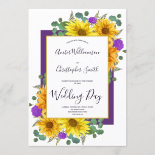 Rustikale Sonnenblumen Lila Rose Hochzeit Einladung