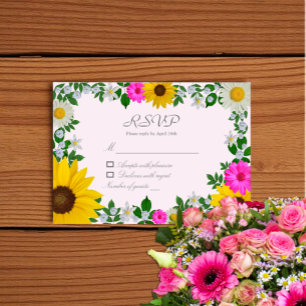 Rustikale Sonnenblumen-Margeriten-Blumen-Hochzeits RSVP Karte