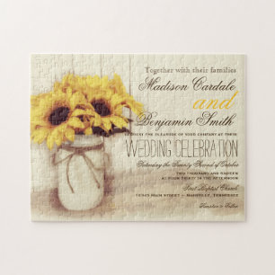 Rustikale Sonnenblumen-Mason-Glas-Hochzeitseinladu