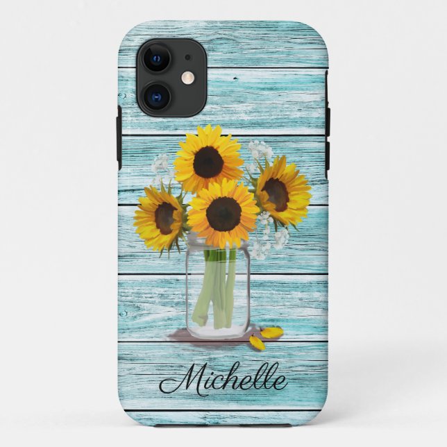 Rustikale Sonnenblumen-Mason-Jar Case-Mate iPhone Hülle (Rückseite)