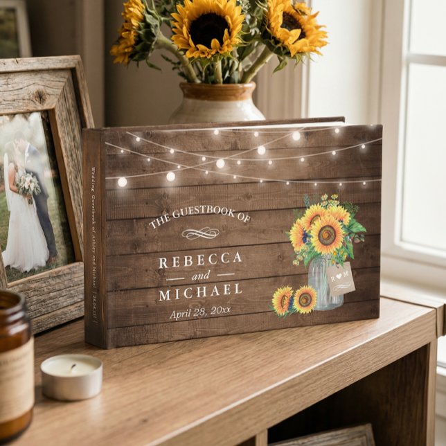 Rustikale Sonnenblumen Mason Jar String Lights Hoc Gästebuch (Von Creator hochgeladen)