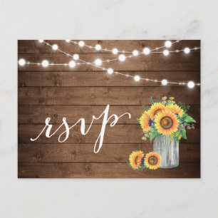 Rustikale Sonnenblumen Mason Jar String Lights UAW Einladungspostkarte