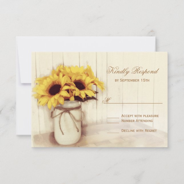 Rustikale Sonnenblumen Mason Jar Wedding RSVP Card (Vorderseite)
