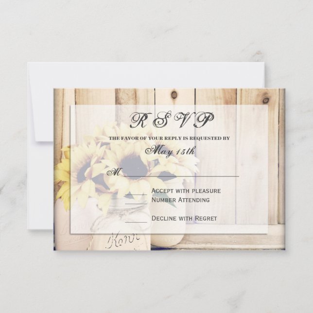 Rustikale Sonnenblumen Mason Jar Wedding RSVP Card Karte (Vorderseite)