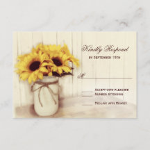 Rustikale Sonnenblumen Mason Jar Wedding RSVP Card