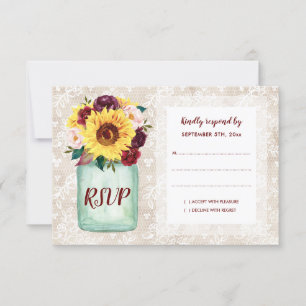 Rustikale Sonnenblumen Mason Jar Wedding RSVP Karte